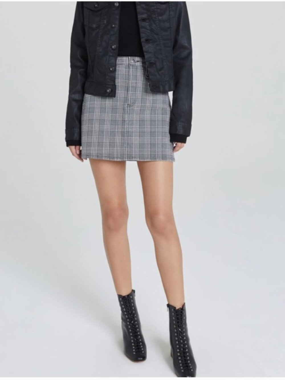 AG Harlo Black and White Checkered Mini Skirt